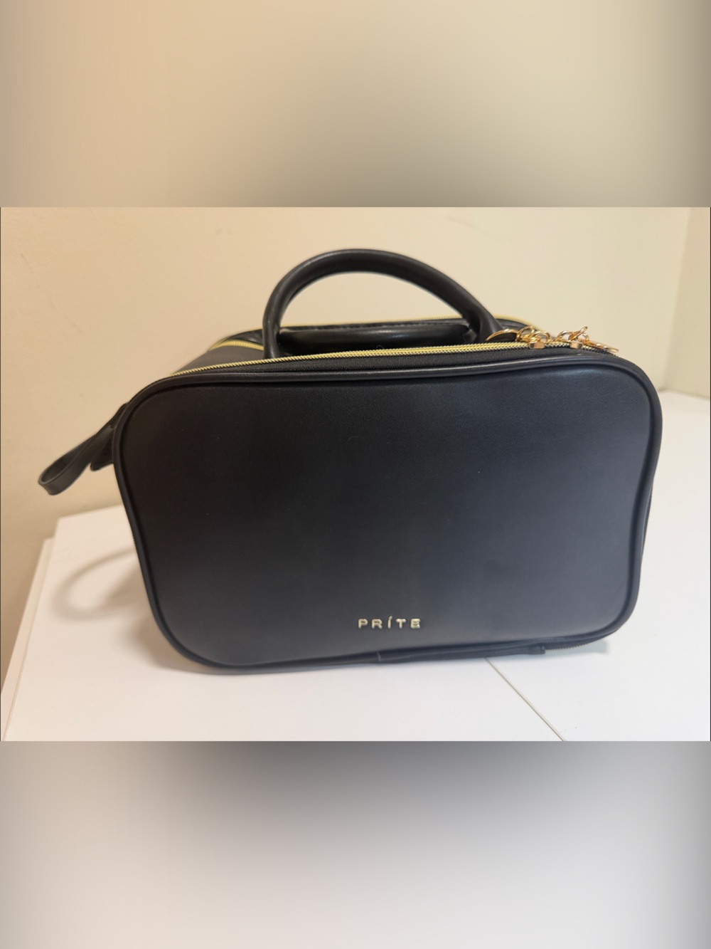Black Toiletry Travel Case with Gold Hardware